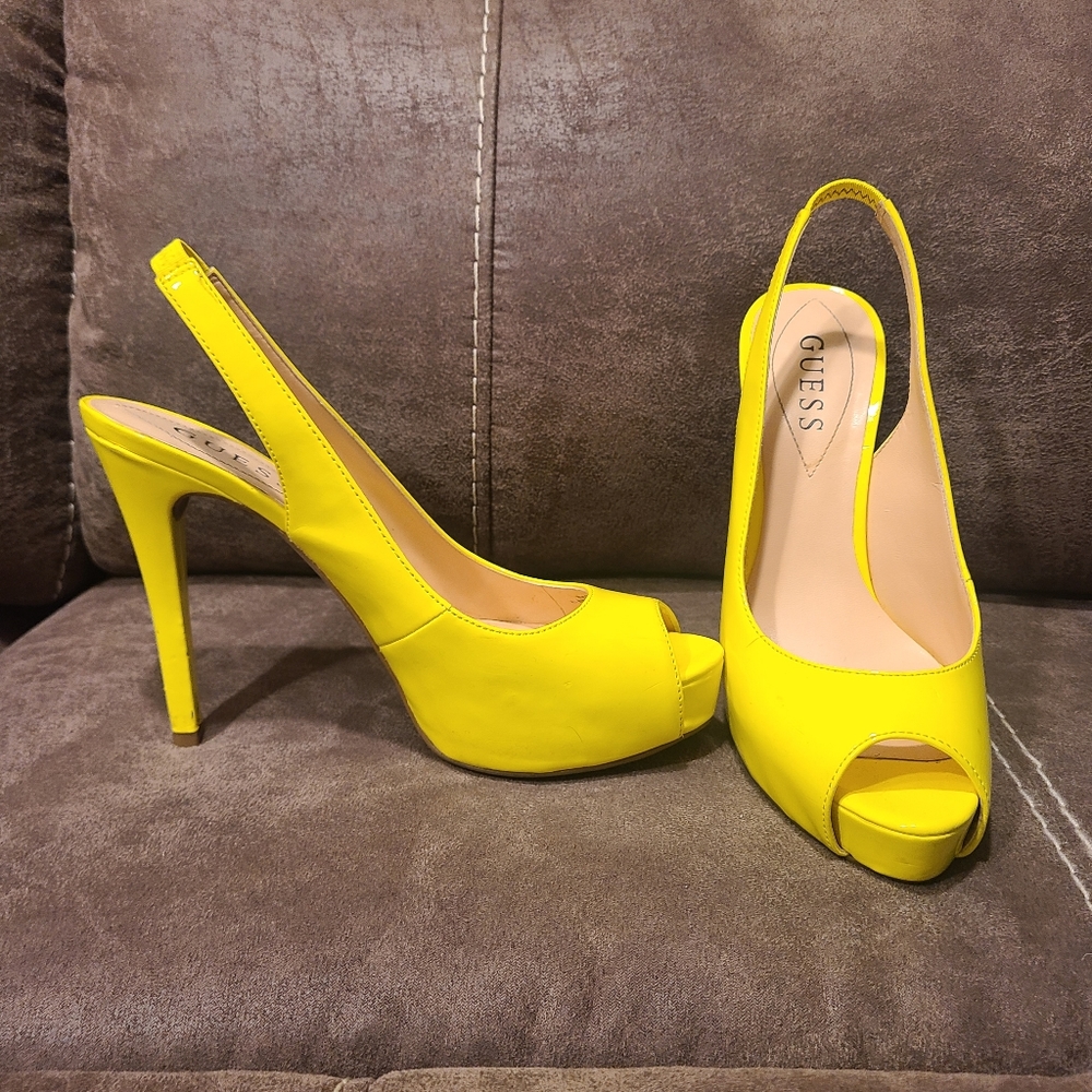 GUESS Sling Back Stilettos Neon Yellow